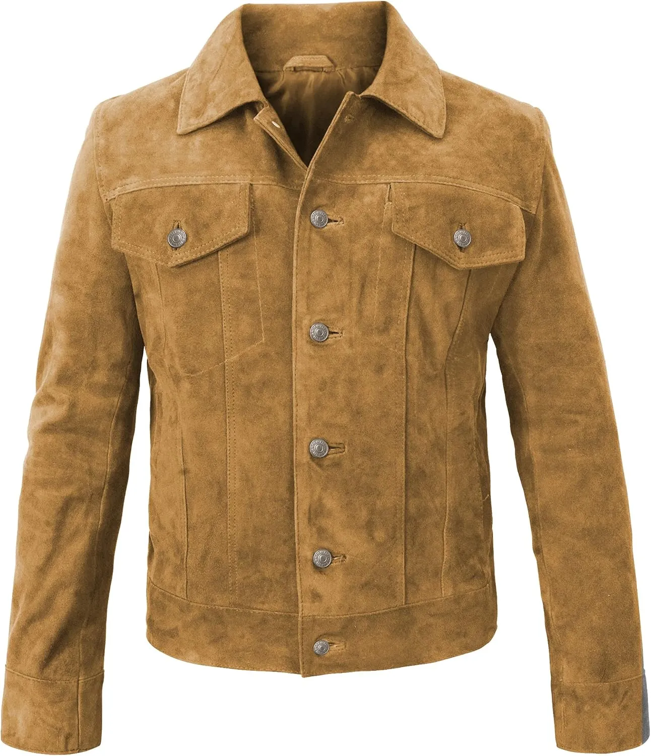 Mens Suede Leather Brown Trucker Jacket - Mens Western Cowboy Jacket Suede Leather Jacket for Men