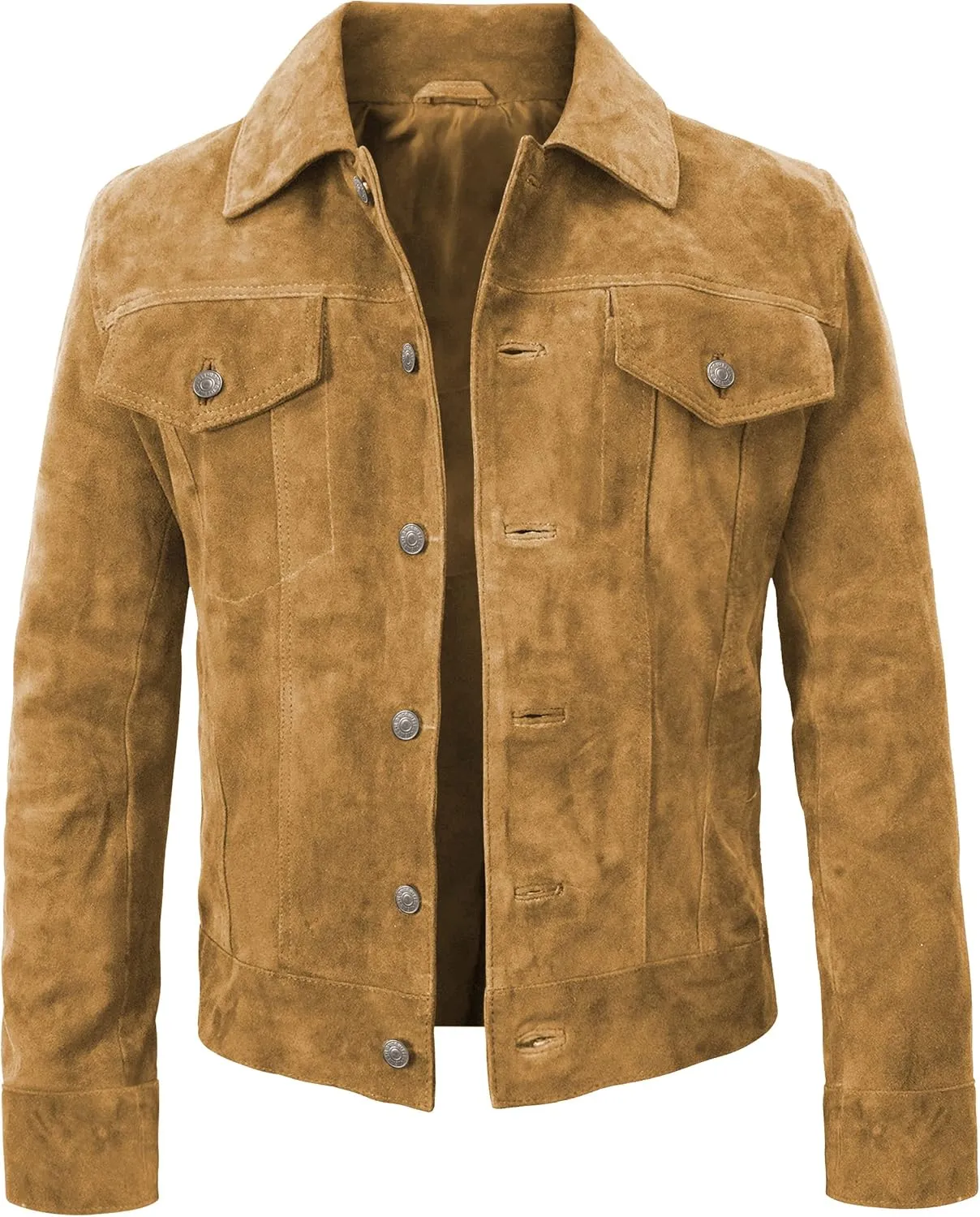 Mens Suede Leather Brown Trucker Jacket - Mens Western Cowboy Jacket Suede Leather Jacket for Men