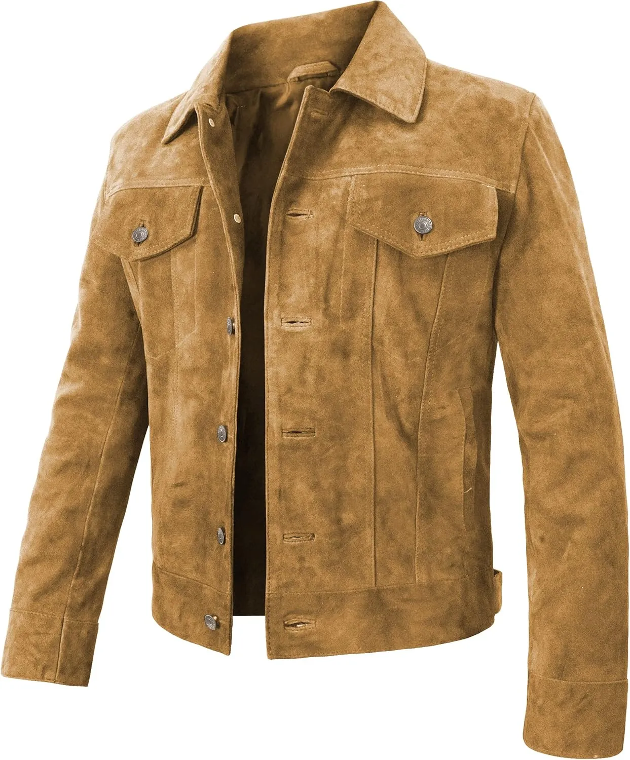 Mens Suede Leather Brown Trucker Jacket - Mens Western Cowboy Jacket Suede Leather Jacket for Men