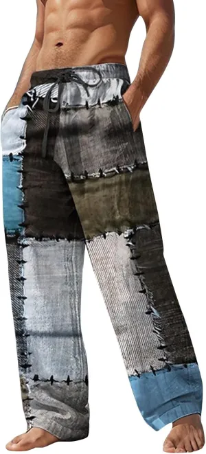 Mens Summer Pants Lightweight Casual Big and Tall Hawaiian Wide Leg Pants Vacation Golf Trousers Joggers