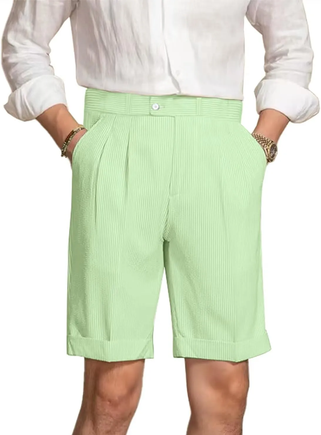 Mens Summer Seersucker Shorts Striped Slim Fit Flat Front Walk Chino Short Pants Sear Sucker Suit Flat Front Shorts