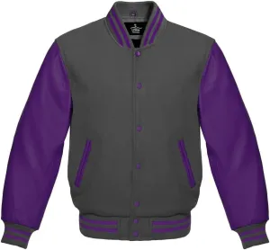 Men's Varsity Baseball Letterman Bomber Jacket Wool & Purple Genuine Leather Sleeves