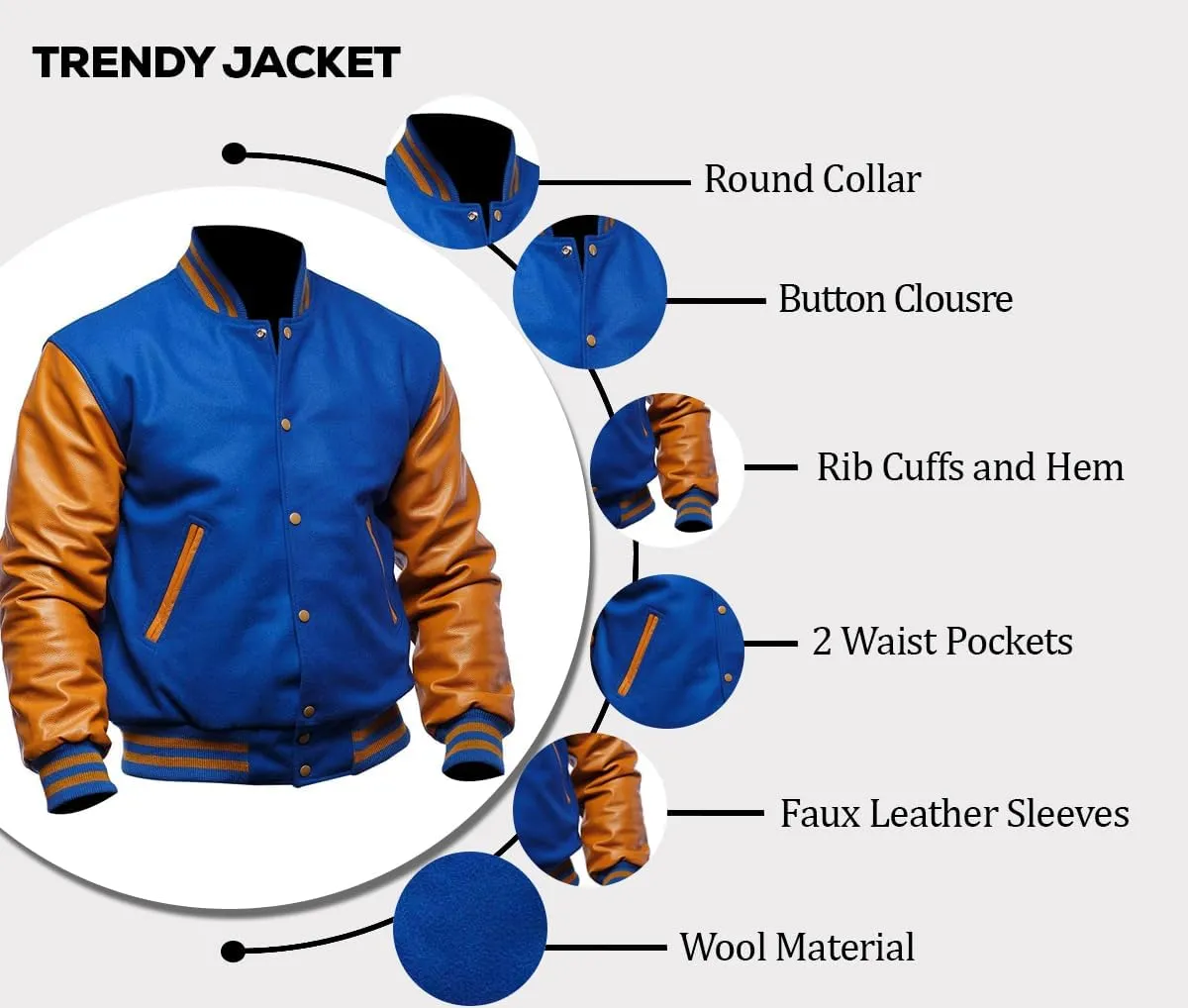 Men's Varsity Letterman Jacket - High School College Baseball Bomber Jacket Wool   Faux Leather Jacket Men