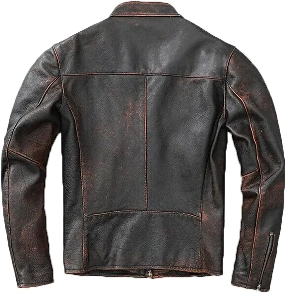 Mens Vintage Cafe Racer Motorcycle Distressed Biker Leather Jacket