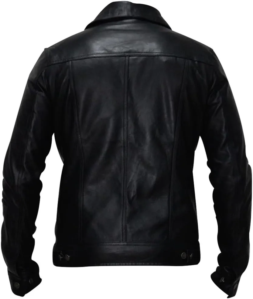 Mens Vintage Style Trucker Leather Jacket Lambskin Classic Fashion Mens Motorcycle Jackets