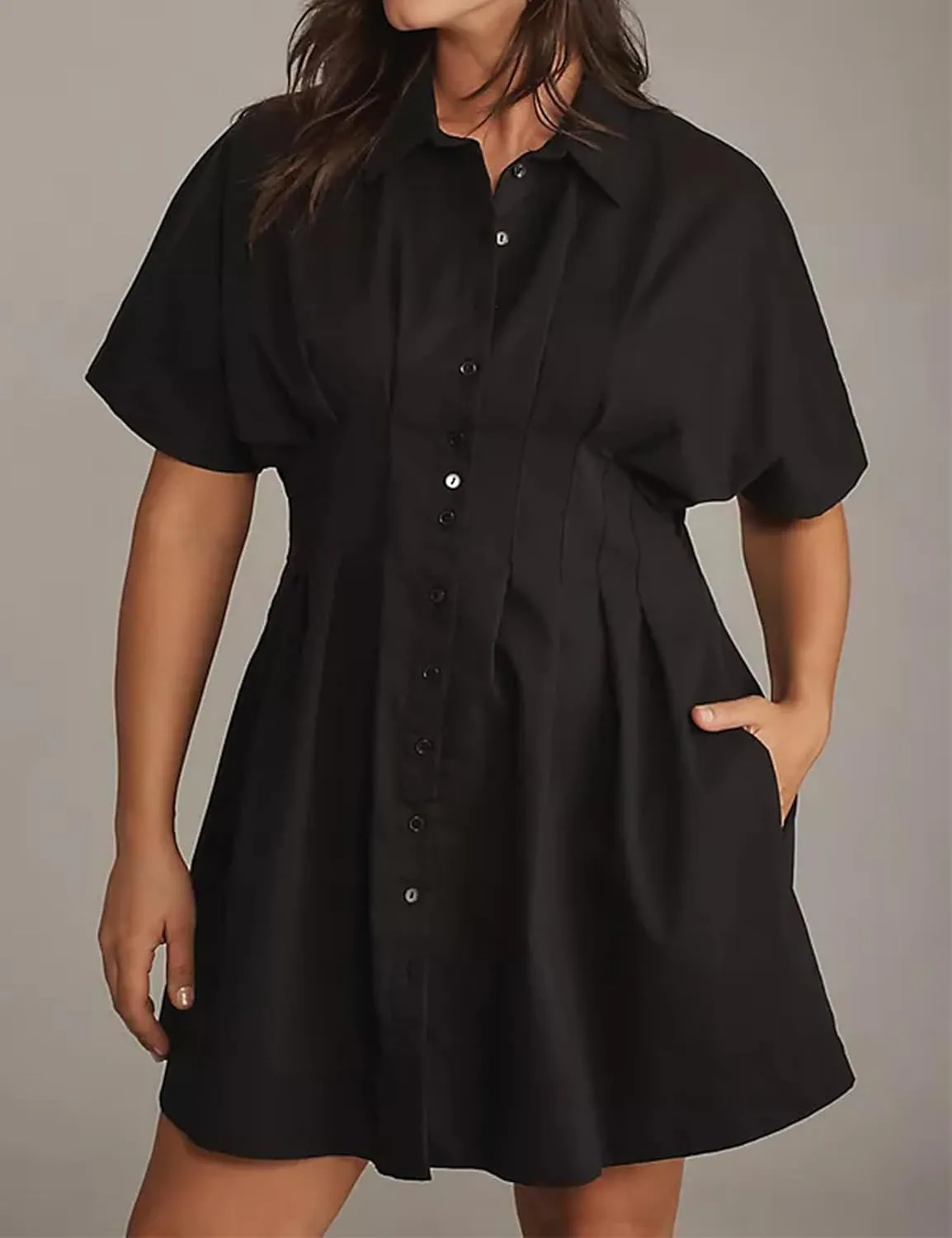 MISSACTIVER Women Pleated Button Down Shirt Dress Short Sleeve Striped Corset Mini Dresses Casual Summer Short Dress