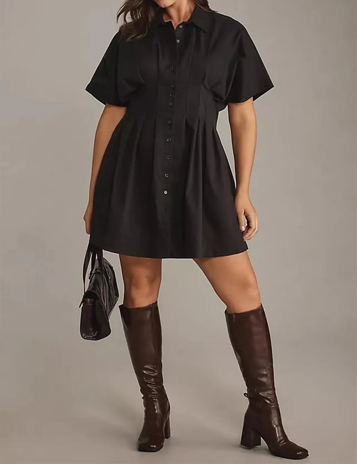 MISSACTIVER Women Pleated Button Down Shirt Dress Short Sleeve Striped Corset Mini Dresses Casual Summer Short Dress