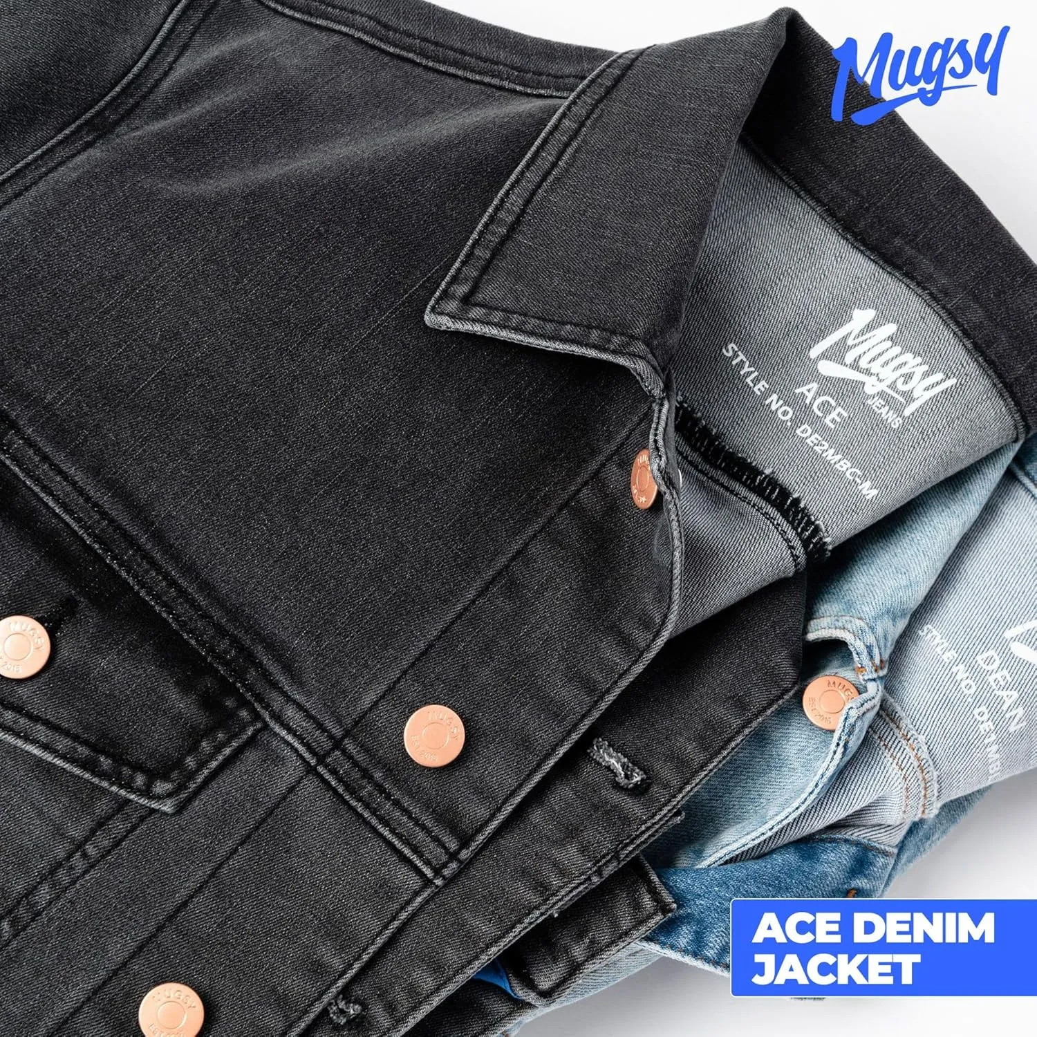 Mugsy Mens Denim Jacket, Classic Fit, Stretch Denim Jacket for Men, Comfortable, Flexible Outerwear, True to Size