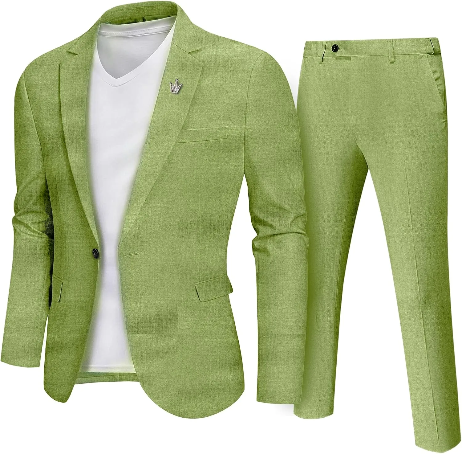 MY'S Men's 2 Piece Regular Fit Linen Suit Set, One Button Lightweight Jacket Pants for Business, Casual, or Prom