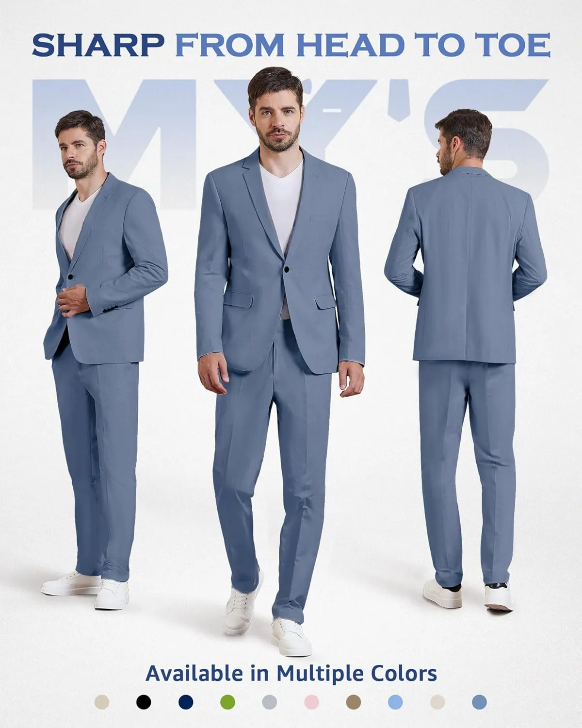 MY'S Men's 2 Piece Regular Fit Linen Suit Set, One Button Lightweight Jacket Pants for Business, Casual, or Prom