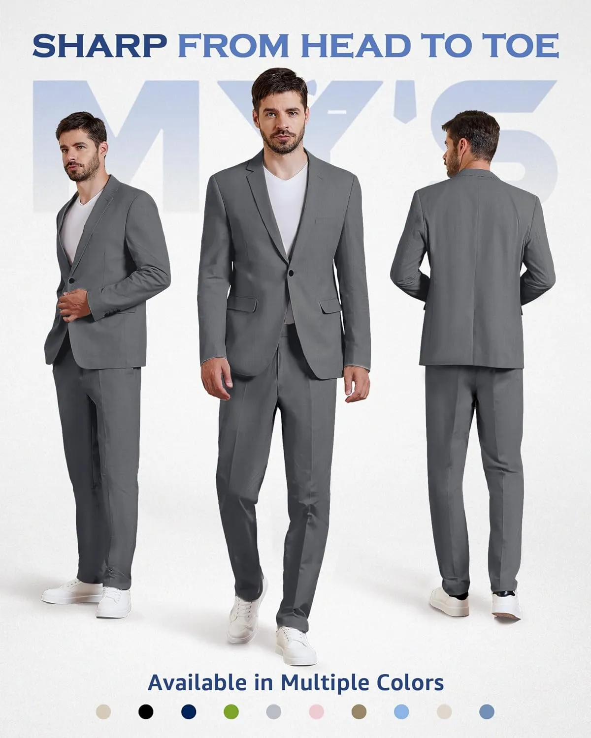 MY'S Men's 2 Piece Regular Fit Linen Suit Set, One Button Lightweight Jacket Pants for Business, Casual, or Prom