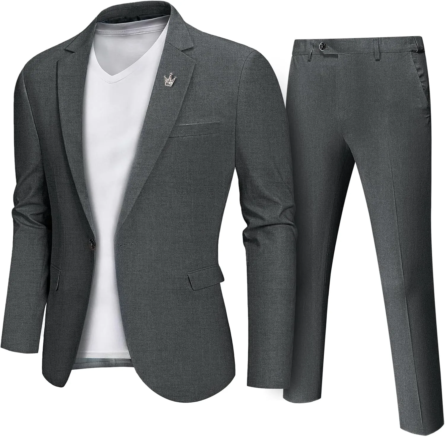 MY'S Men's 2 Piece Regular Fit Linen Suit Set, One Button Lightweight Jacket Pants for Business, Casual, or Prom