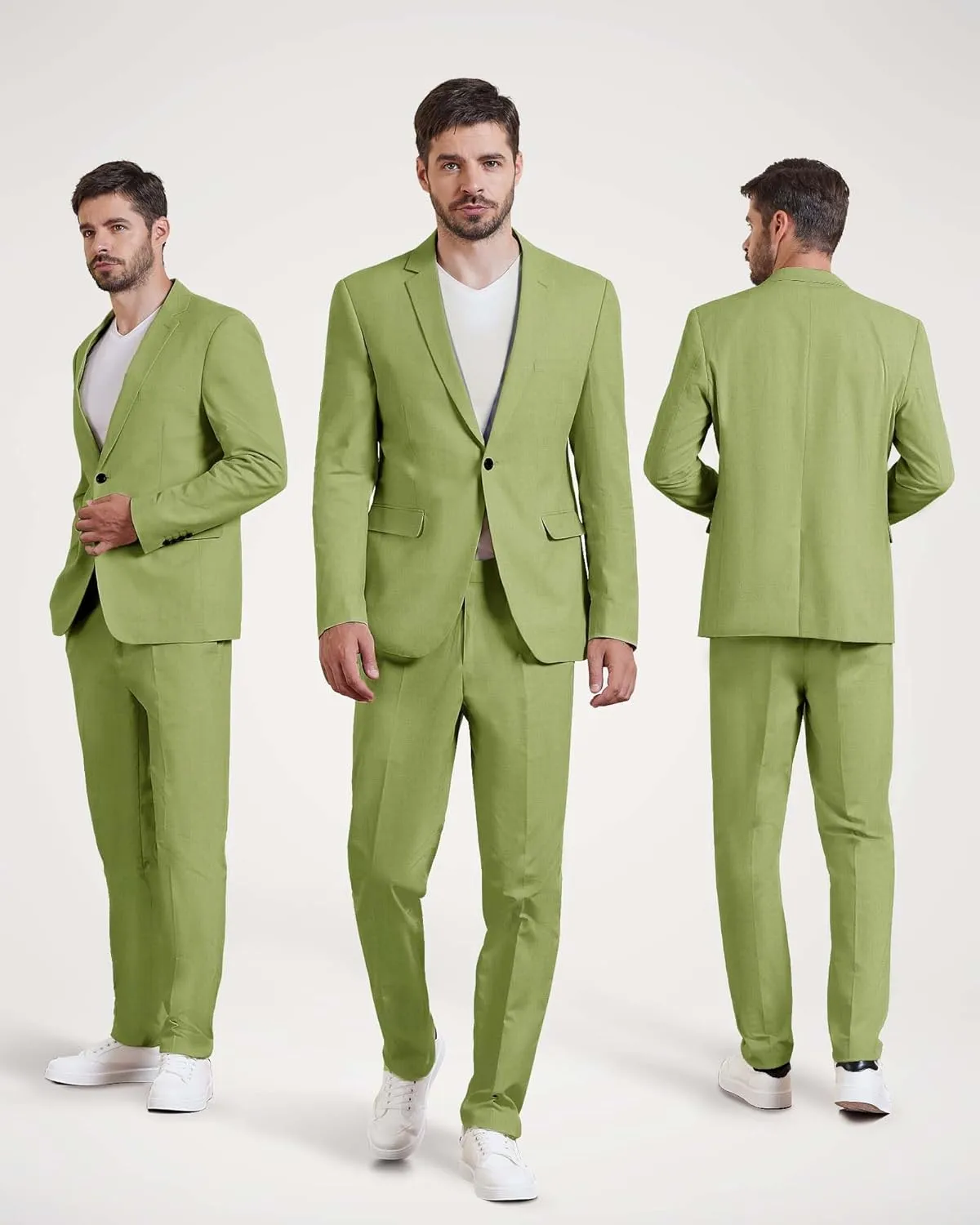 MY'S Men's 2 Piece Regular Fit Linen Suit Set, One Button Lightweight Jacket Pants for Business, Casual, or Prom