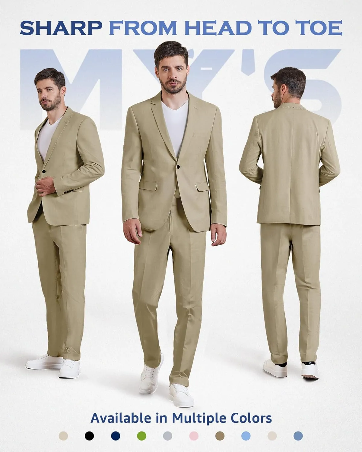 MY'S Men's 2 Piece Regular Fit Linen Suit Set, One Button Lightweight Jacket Pants for Business, Casual, or Prom