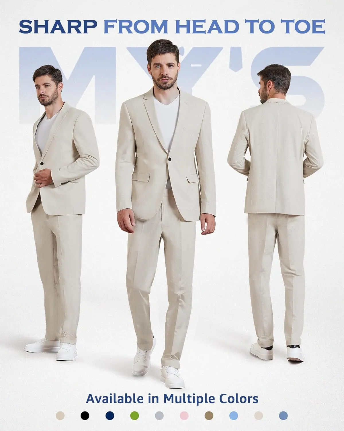 MY'S Men's 2 Piece Regular Fit Linen Suit Set, One Button Lightweight Jacket Pants for Business, Casual, or Prom