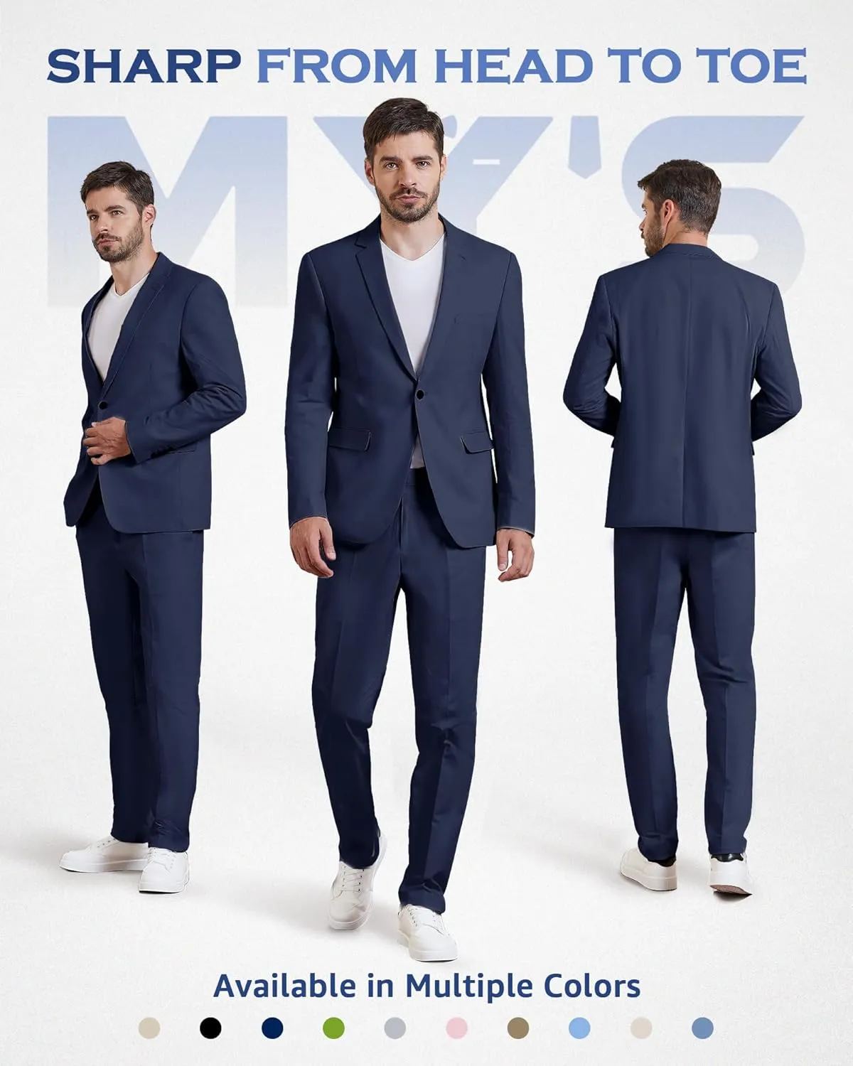 MY'S Men's 2 Piece Regular Fit Linen Suit Set, One Button Lightweight Jacket Pants for Business, Casual, or Prom