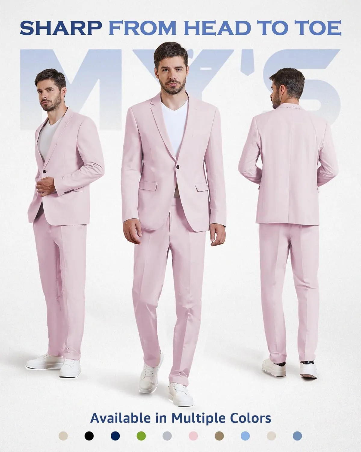 MY'S Men's 2 Piece Regular Fit Linen Suit Set, One Button Lightweight Jacket Pants for Business, Casual, or Prom