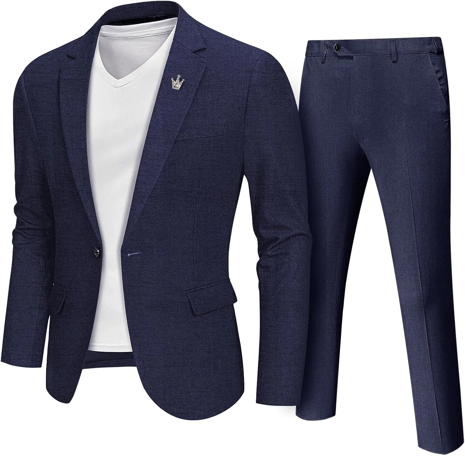 MY'S Men's 2 Piece Regular Fit Linen Suit Set, One Button Lightweight Jacket Pants for Business, Casual, or Prom