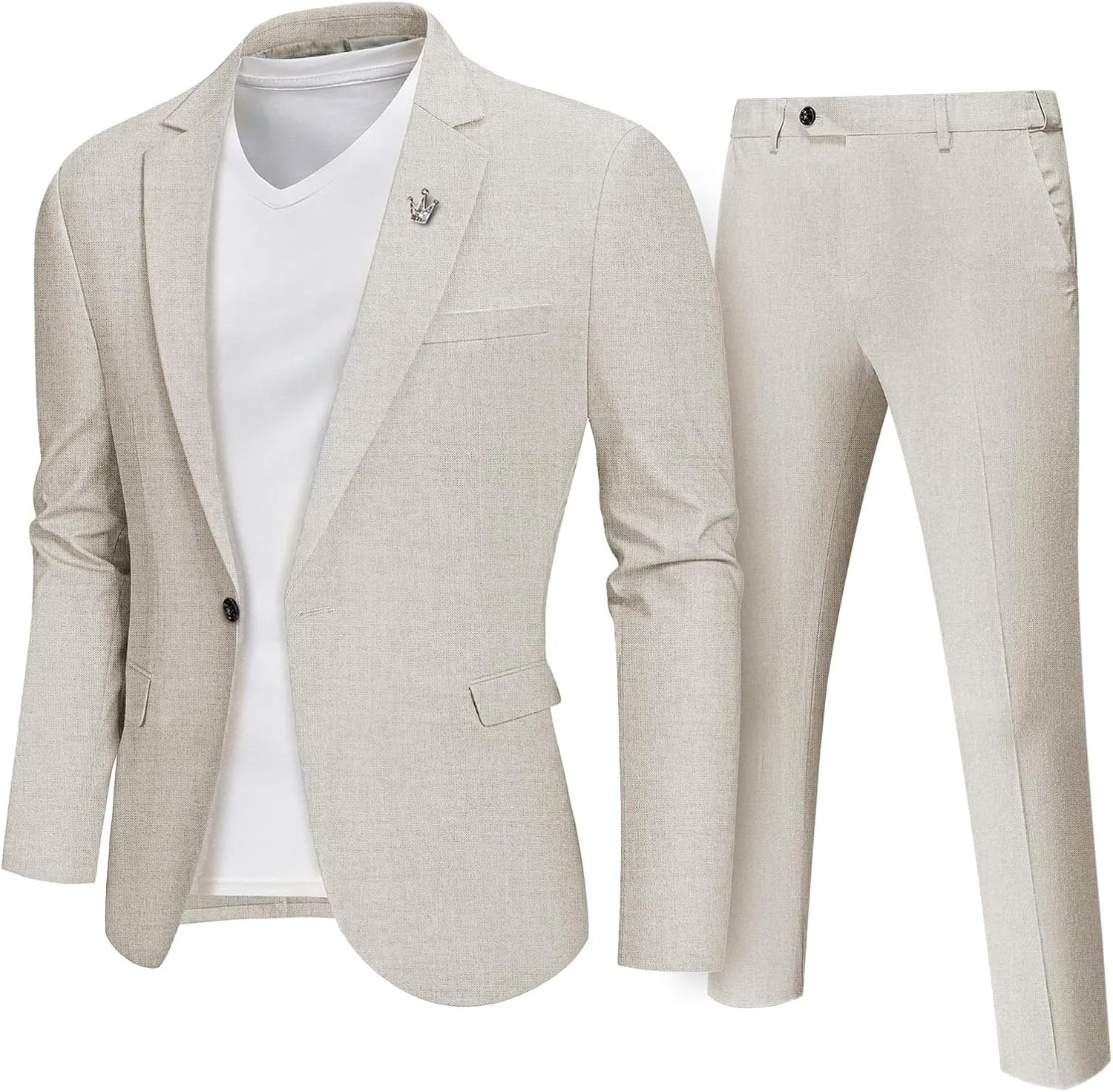 MY'S Men's 2 Piece Regular Fit Linen Suit Set, One Button Lightweight Jacket Pants for Business, Casual, or Prom
