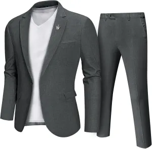 MY'S Men's 2 Piece Regular Fit Linen Suit Set, One Button Lightweight Jacket Pants for Business, Casual, or Prom