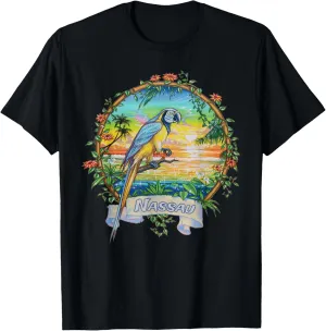 Nassau, Bahamas Vintage Sunset Parrot Vacation T-Shirt