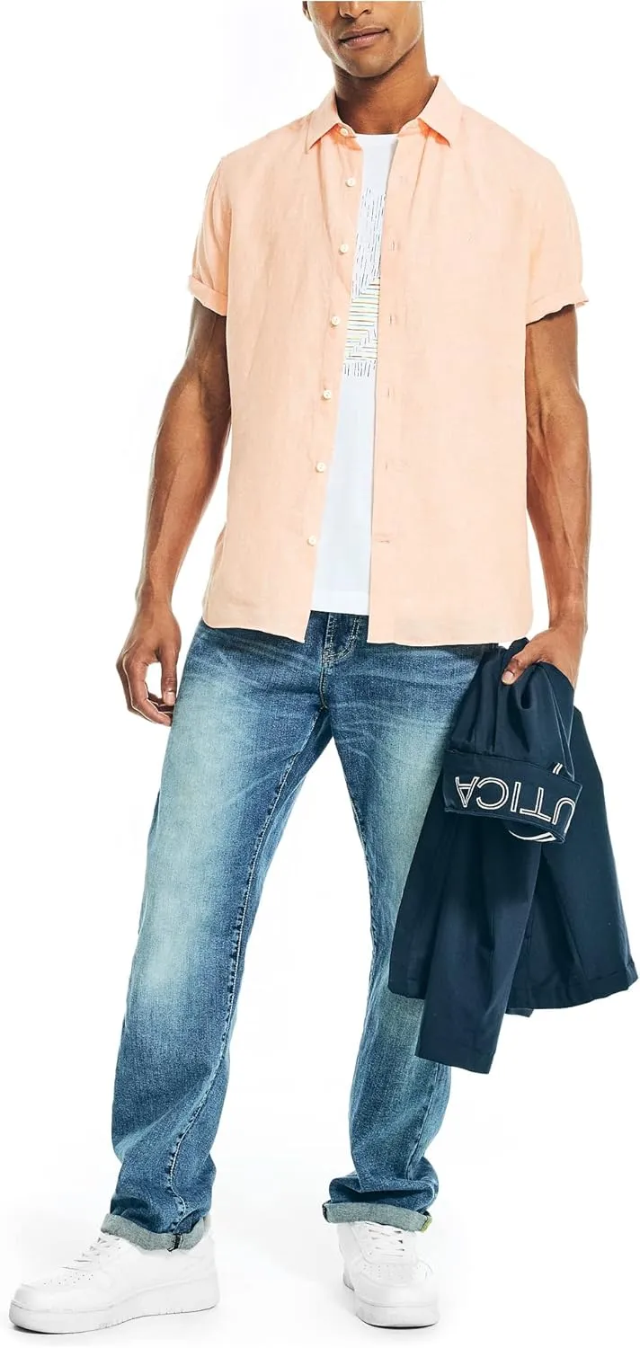 Nautica Men's Sustainably Crafted Linen Short-Sleeve Shirt