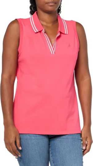 Nautica Women's Solid Sleeveless Johnny Collar Polo Shirt