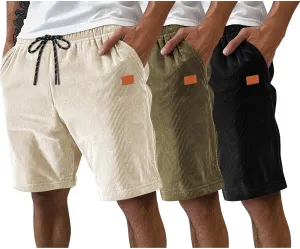 Neer 3 Pack Men's Corduroy Shorts, Casual Elastic Waist Drawstring Shorts Lightweight Summer Stretch Beach Short with Pockets