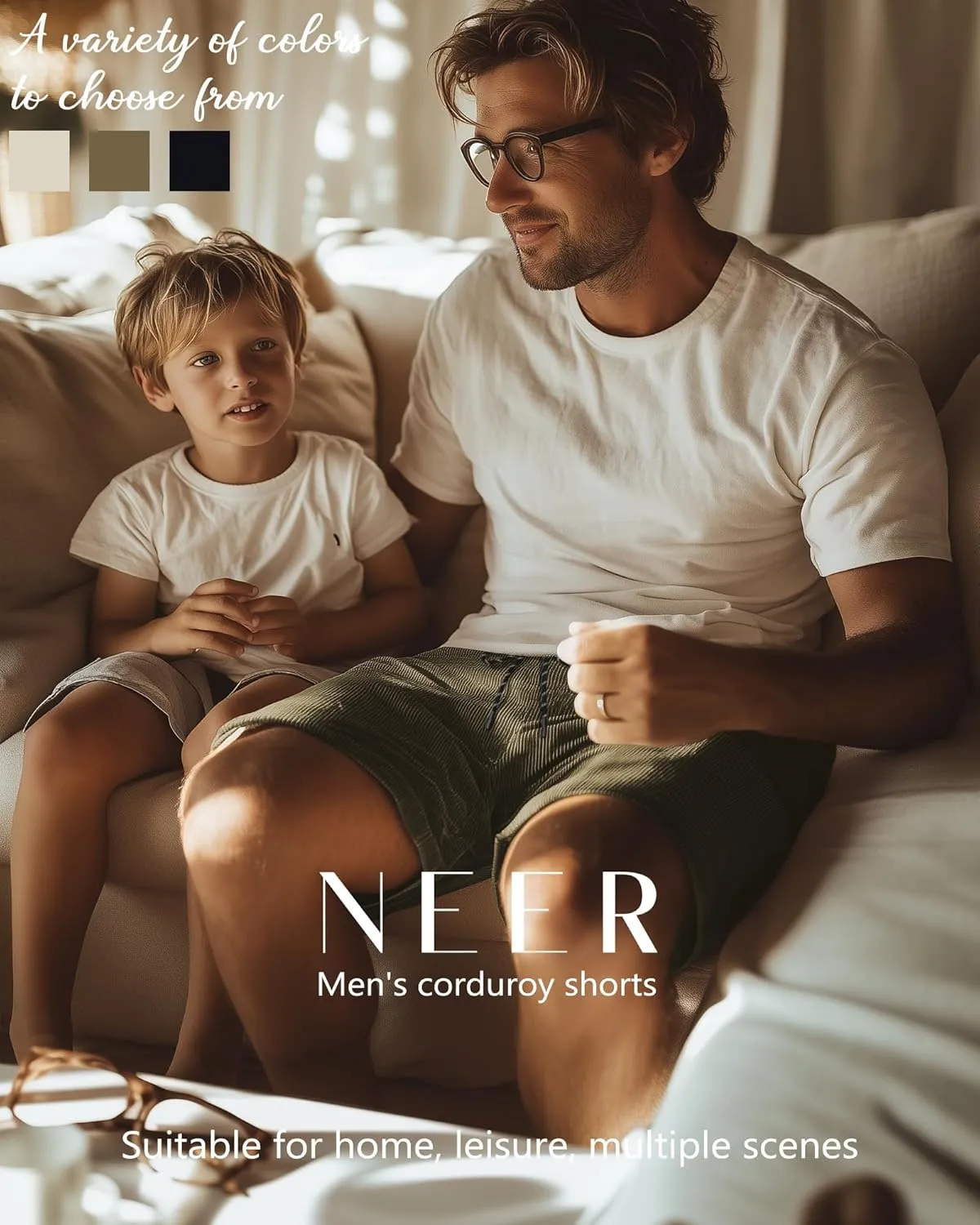 Neer 3 Pack Men's Corduroy Shorts, Casual Elastic Waist Drawstring Shorts Lightweight Summer Stretch Beach Short with Pockets