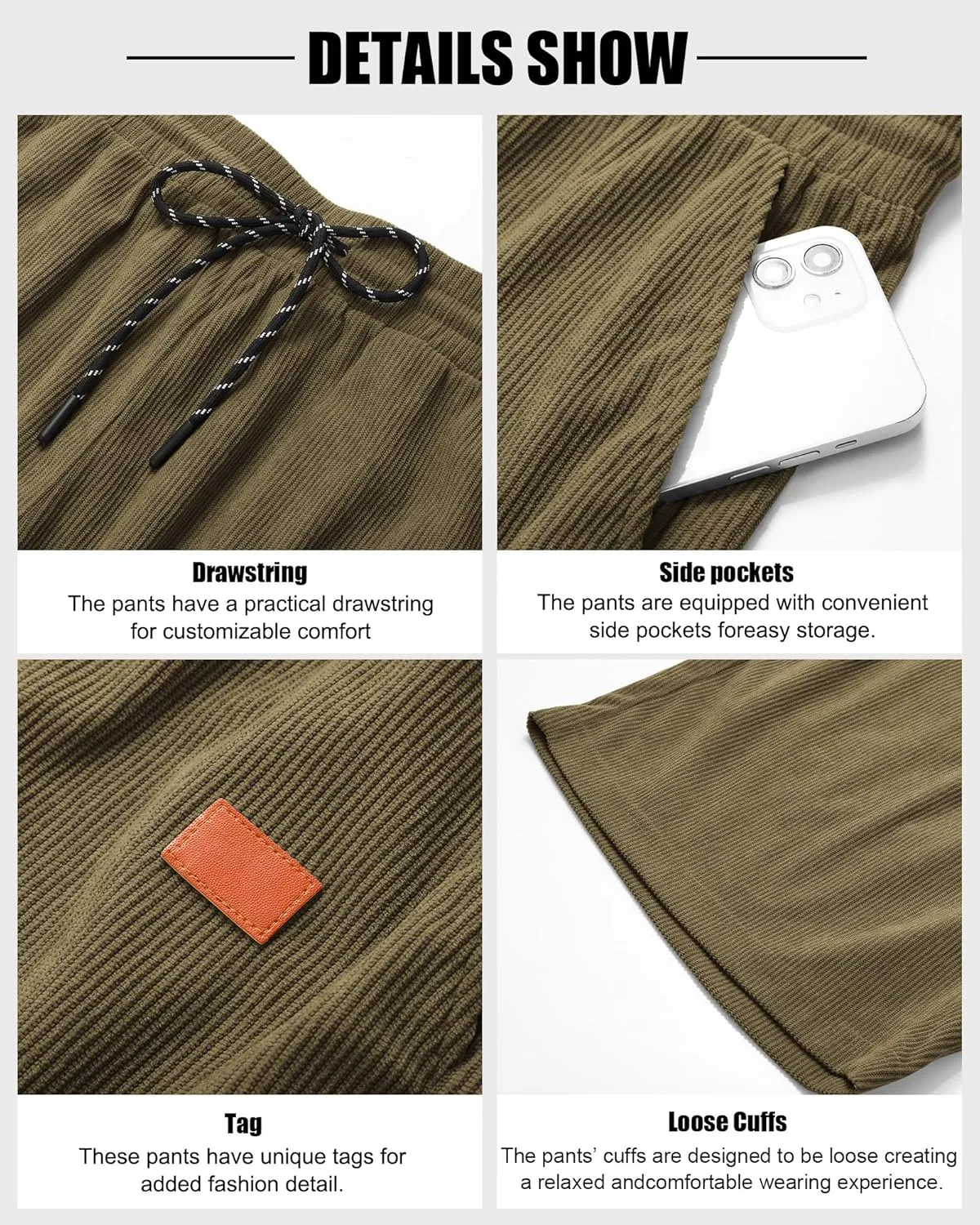 Neer 3 Pack Men's Corduroy Shorts, Casual Elastic Waist Drawstring Shorts Lightweight Summer Stretch Beach Short with Pockets