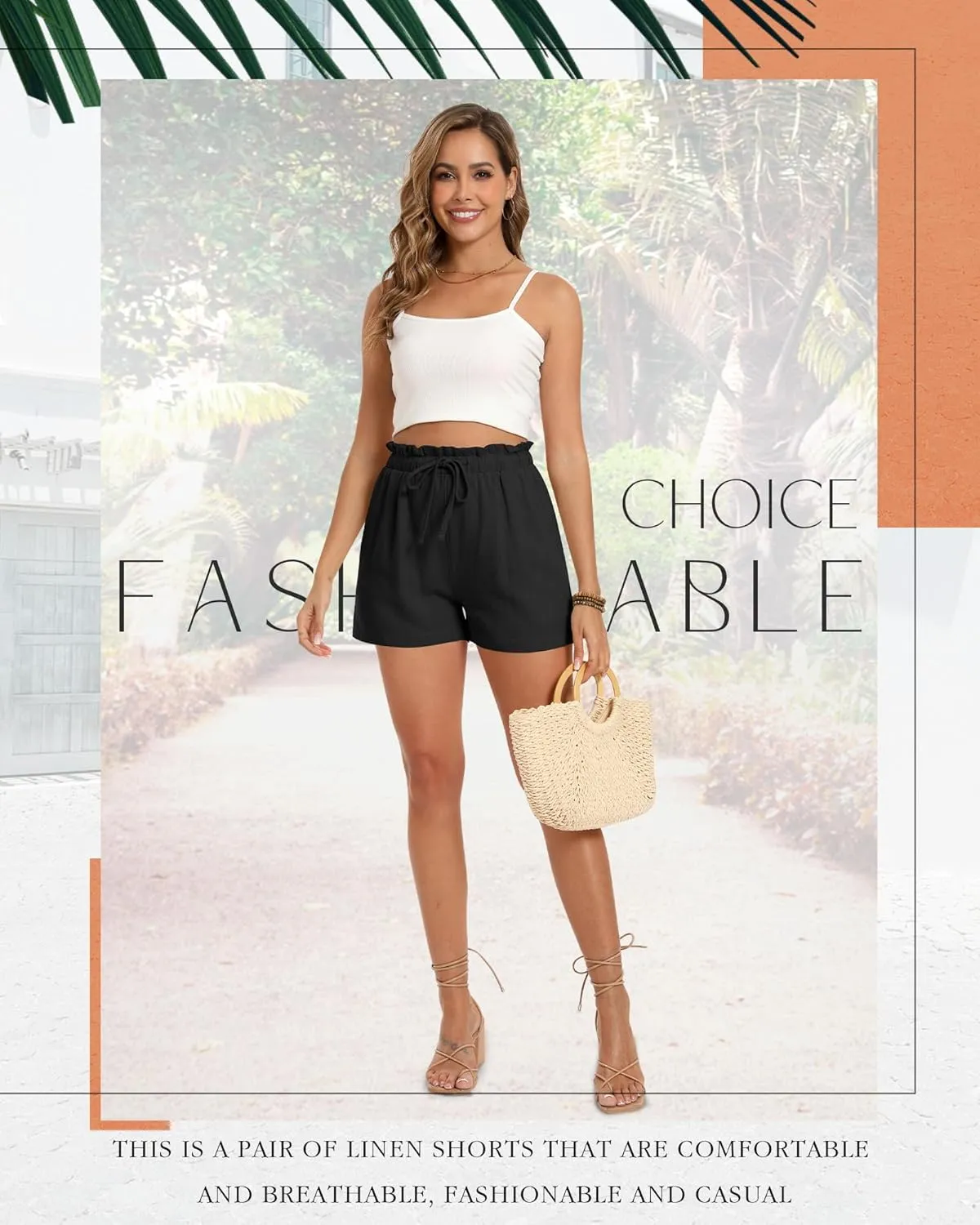 Neer 3 Pack Women's Linen Cotton Shorts with Pockets Drawstring High Elastic Waisted Wide Leg Loose Casual Summer Shorts