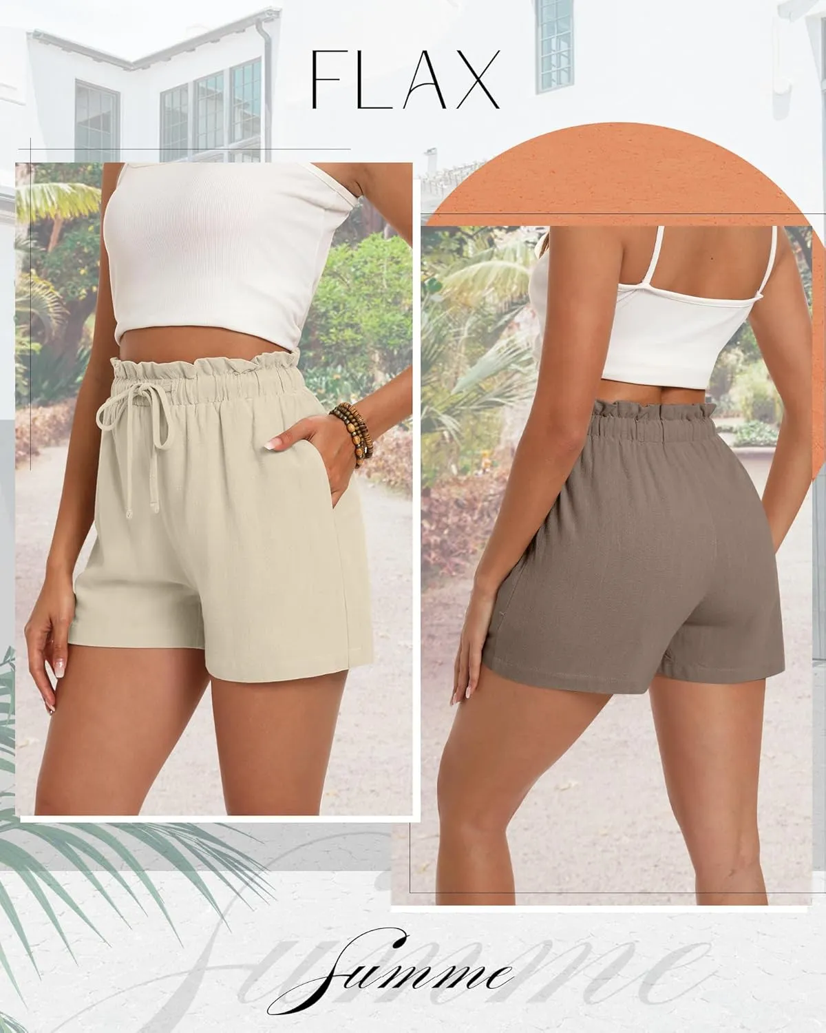 Neer 3 Pack Women's Linen Cotton Shorts with Pockets Drawstring High Elastic Waisted Wide Leg Loose Casual Summer Shorts