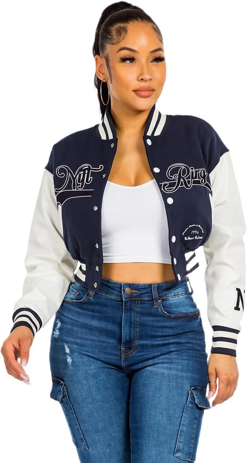 NIFTRIRY Leather Jacket Women Letterman Bomber Jacket Women Y2K Lightweight Jacket Fall Fashion