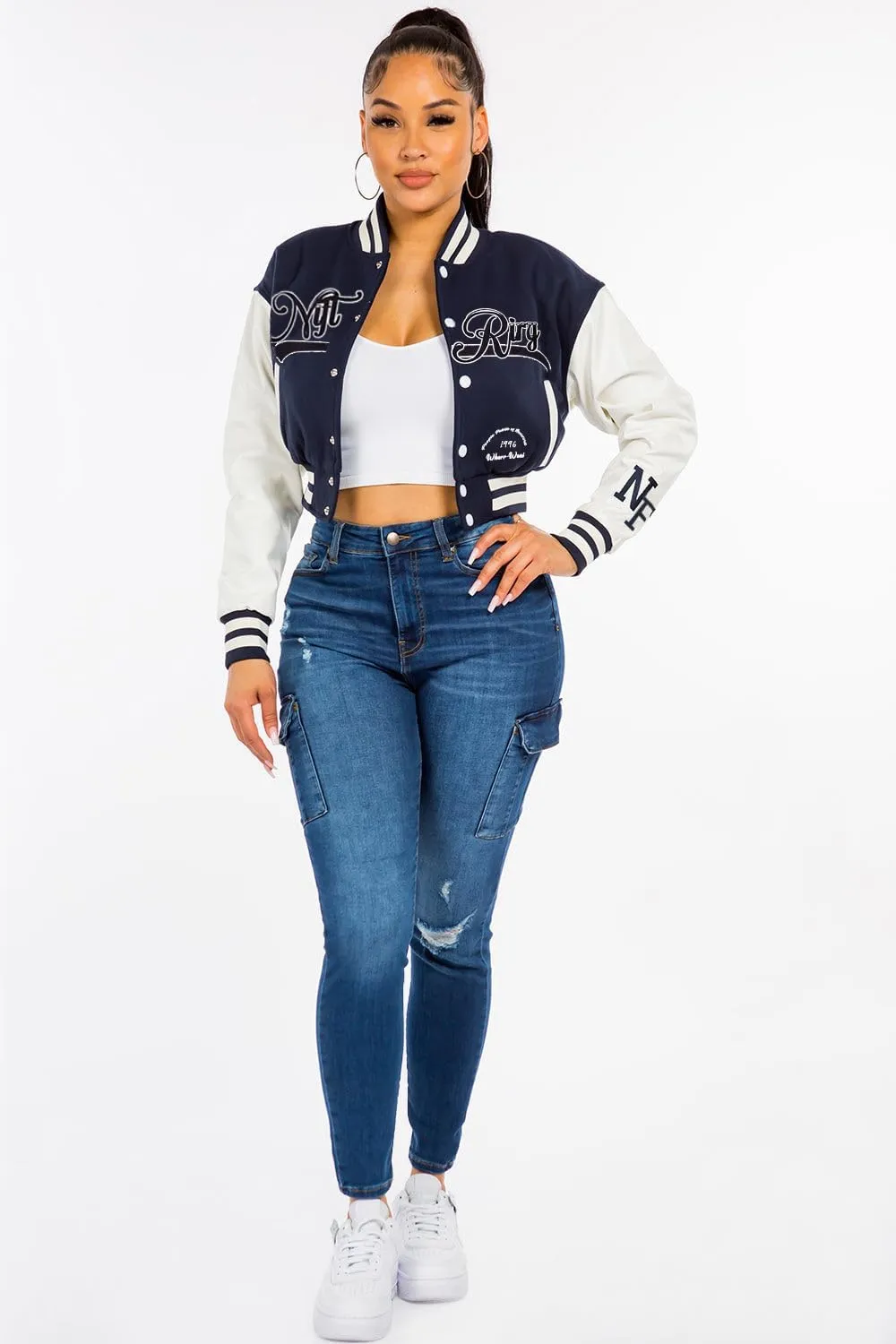 NIFTRIRY Leather Jacket Women Letterman Bomber Jacket Women Y2K Lightweight Jacket Fall Fashion