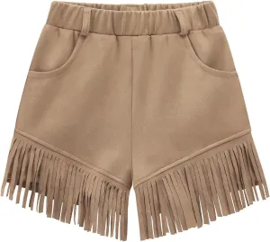 Noomelfish Kids Faux Suede Fringe Shorts Tassel Cowgirl Outfits with Pockets (5-12 Years)