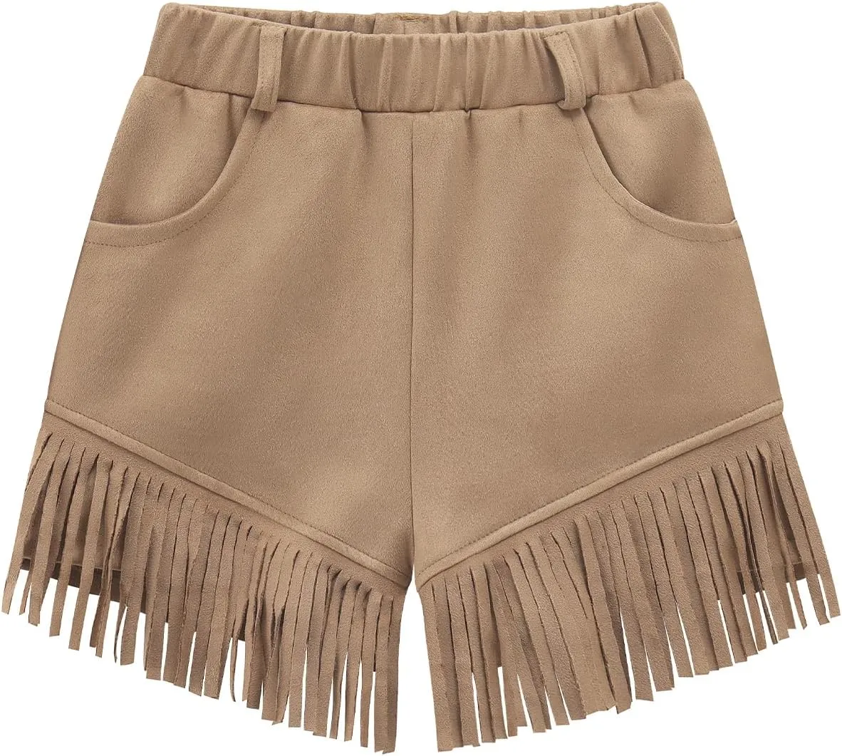 Noomelfish Kids Faux Suede Fringe Shorts Tassel Cowgirl Outfits with Pockets (5-12 Years)