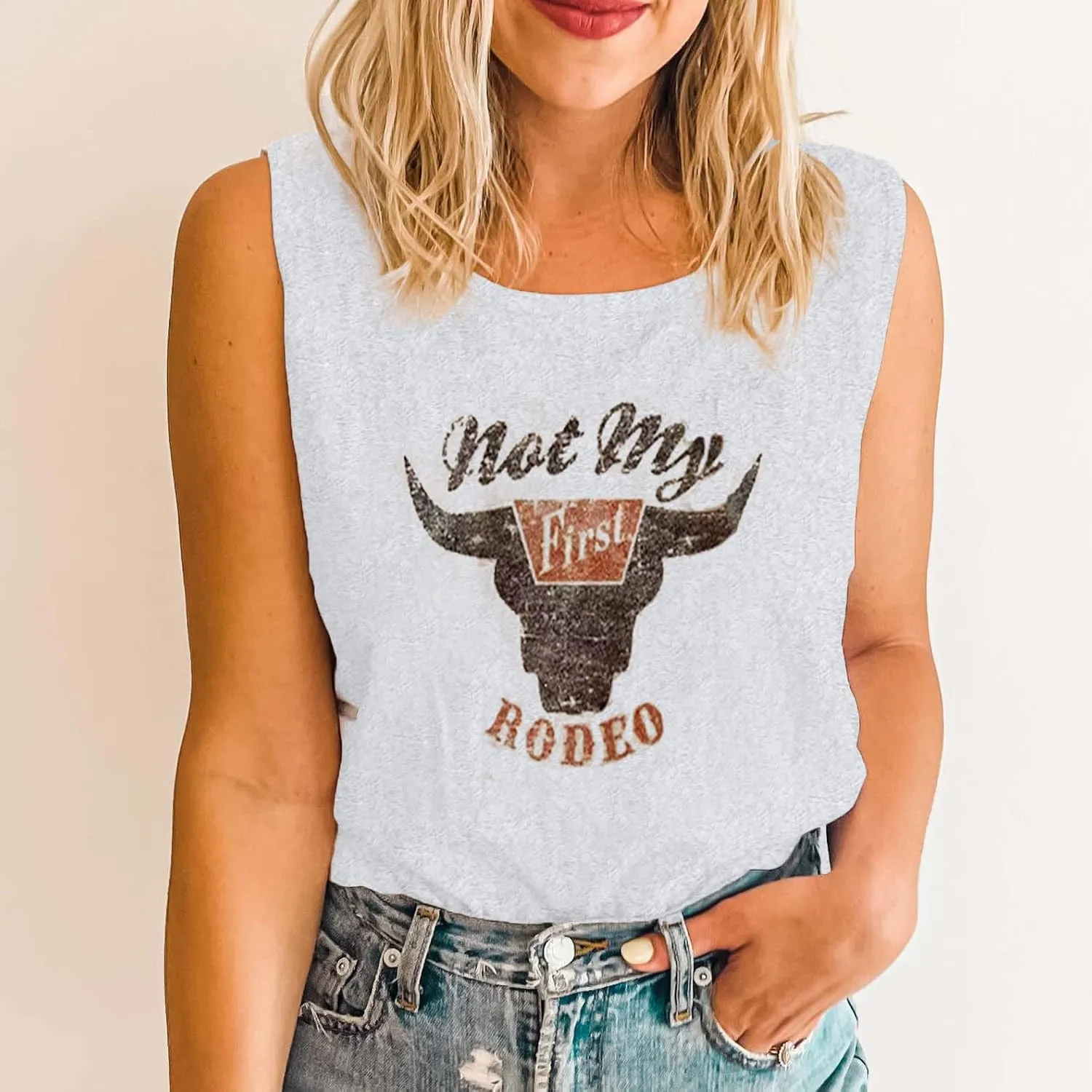 Not My First Rodeo Tank Women Rodeo Shirt Country Shirts Western T Shirt Sleeveless V Neck Ring Hole Cowboy Tank Tops