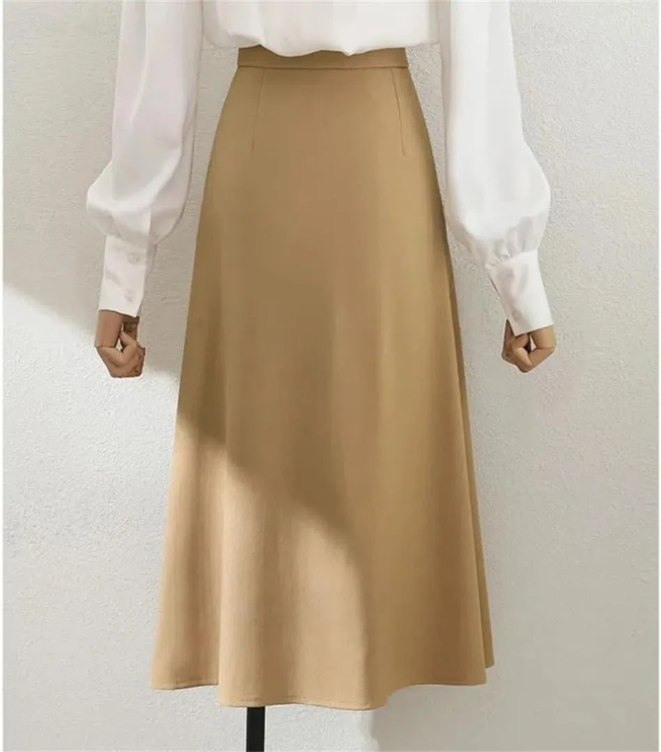 Office Solid Zipper Irregular Pleated Women's Mid-Length High Waist Skirt