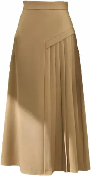Office Solid Zipper Irregular Pleated Women's Mid-Length High Waist Skirt