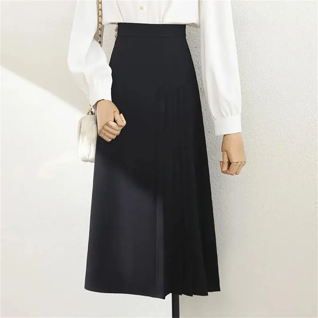 Office Solid Zipper Irregular Pleated Women's Mid-Length High Waist Skirt