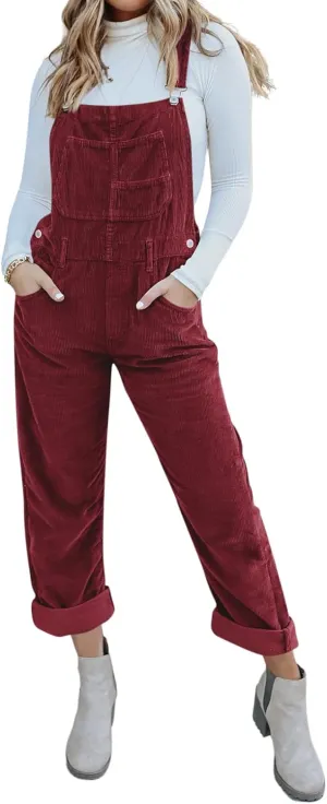 Onedreamer Women's Corduroy Overalls With Adjustable Straps, Baggy Bib Jumpsuit, Casual With Pockets