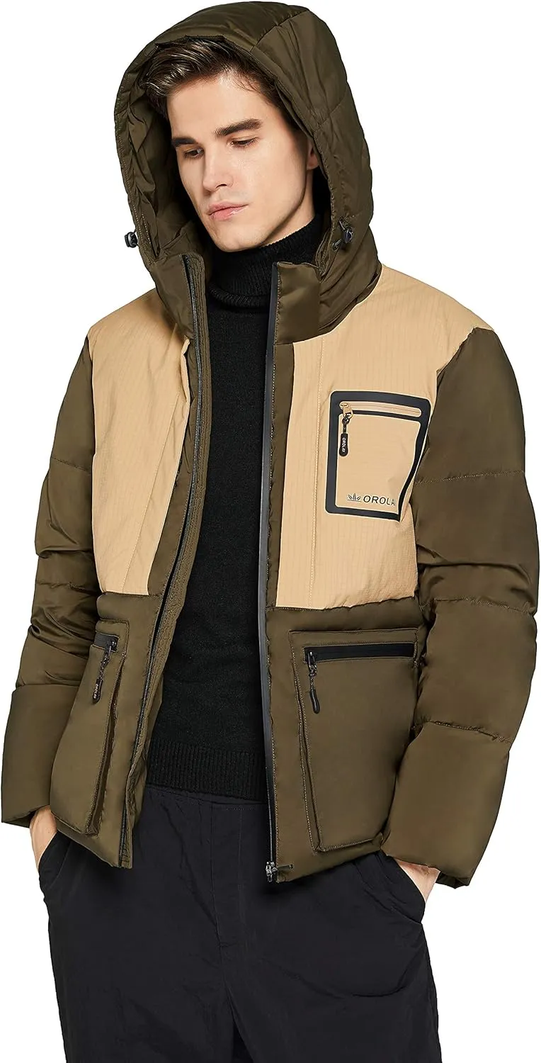 Orolay Windproof Down Jacket Men Hooded Winter Color Block Coat with Pockets
