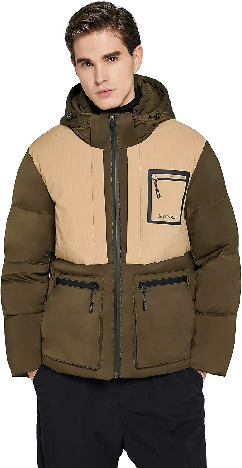 Orolay Windproof Down Jacket Men Hooded Winter Color Block Coat with Pockets