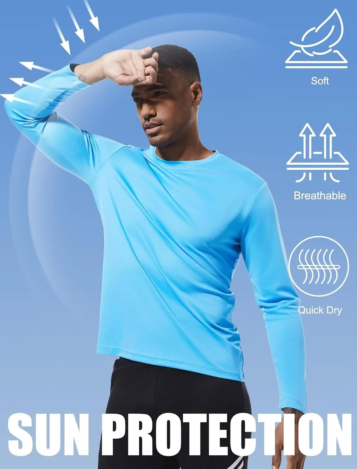 OYGSieg 6 Pack Long Sleeve Shirts for Men Moisture Wicking UPF SPF Sun Protection Tee Shirts Workout T Shirts Casual