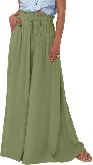 Palazzo Pants for Women High Waisted Flowy Wide Leg Pants Summer Trendy Casual Loose Boho Beach Trousers with Pockets
