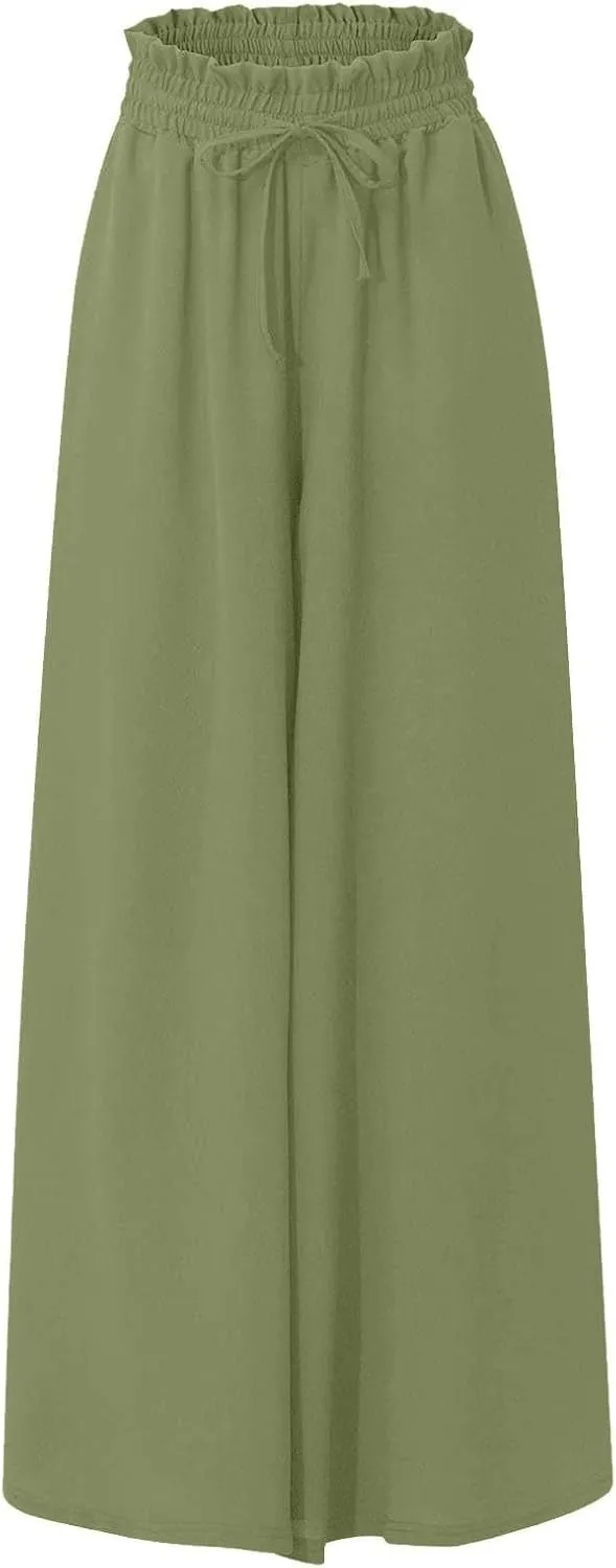 Palazzo Pants for Women High Waisted Flowy Wide Leg Pants Summer Trendy Casual Loose Boho Beach Trousers with Pockets