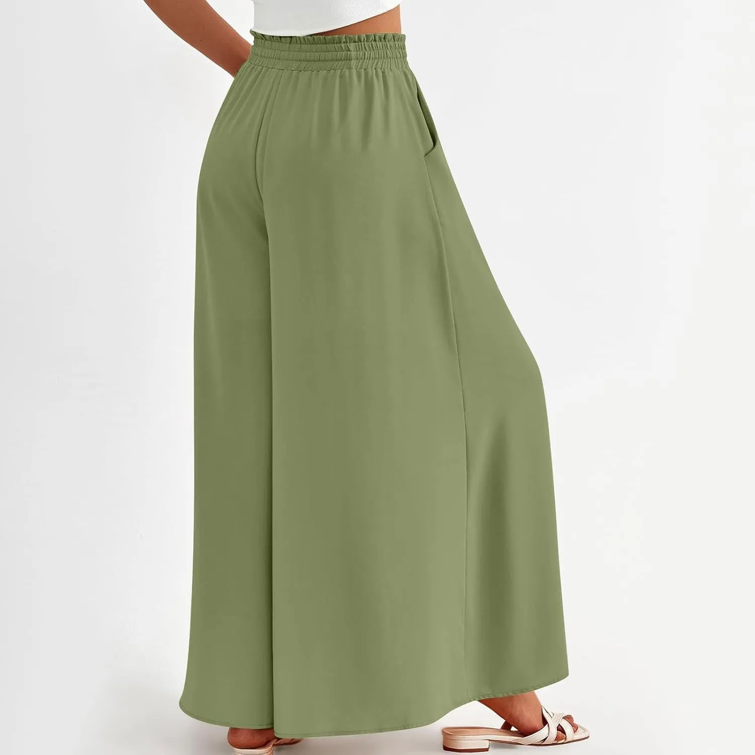 Palazzo Pants for Women High Waisted Flowy Wide Leg Pants Summer Trendy Casual Loose Boho Beach Trousers with Pockets