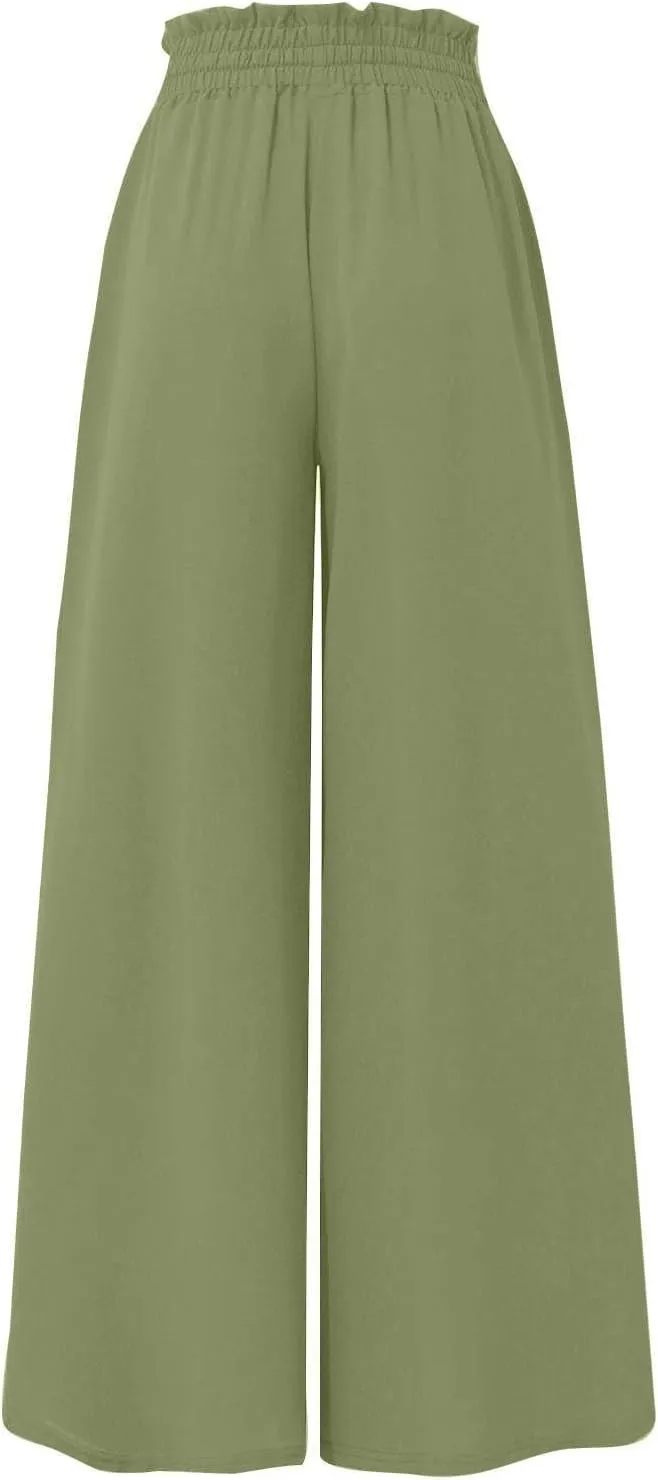 Palazzo Pants for Women High Waisted Flowy Wide Leg Pants Summer Trendy Casual Loose Boho Beach Trousers with Pockets