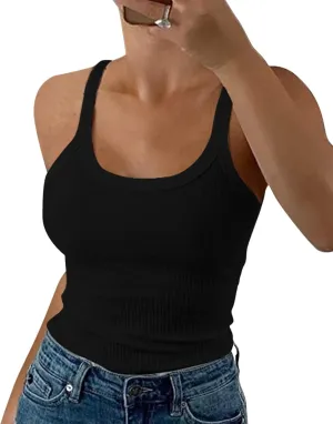 Pepochic Women's Scoop Neck Ribbed Tank Tops Workout Sleeveless Summer Casual Fitted Cami Shirt