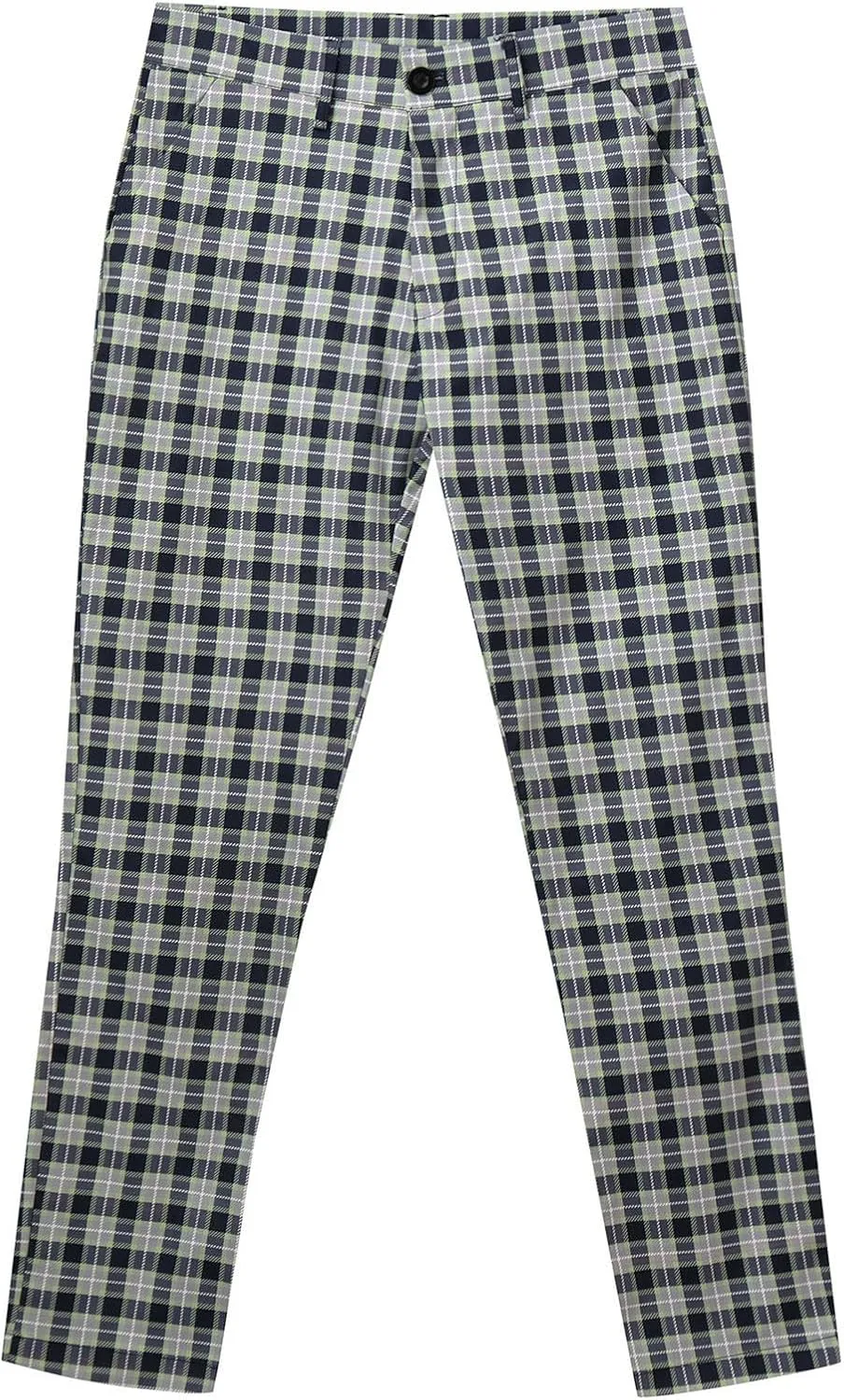 Plaid Print Mens Dress Pants Slim Fit Dress Pants Stretch Skinny Golf Pants Casual Fashion Chino Casual Pants
